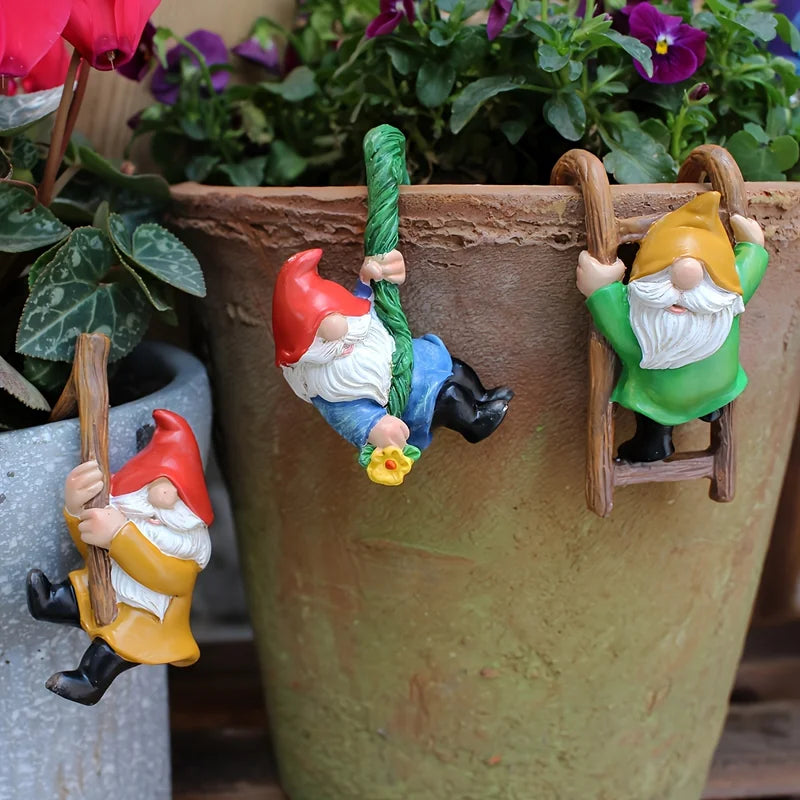 Mini Gnome Climbing Statues Set for Garden & Home Decor - Resin Fairy Figurines