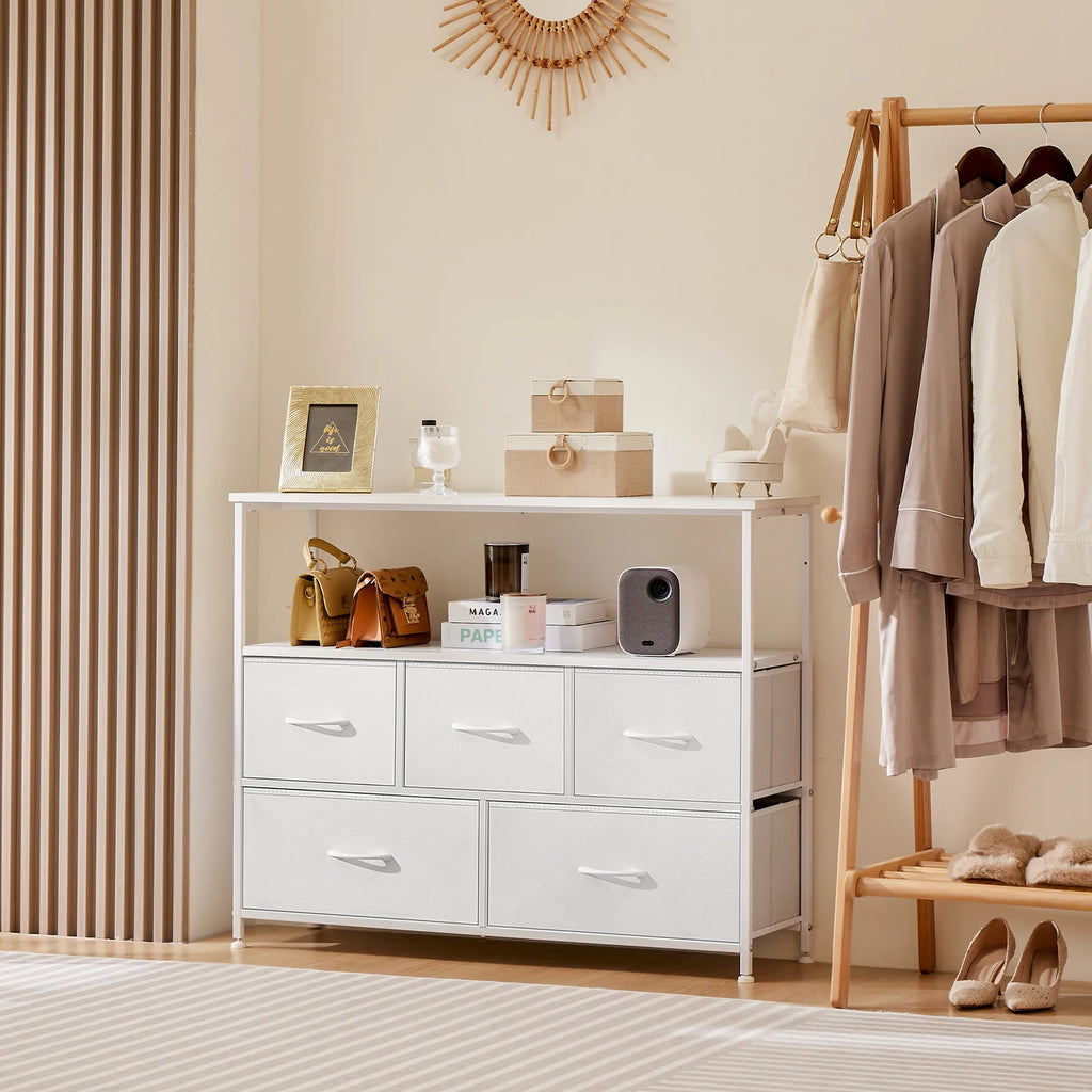 Multifunctional Shoe Cabinet with 5 Fabric Drawers and Space-Saving Design