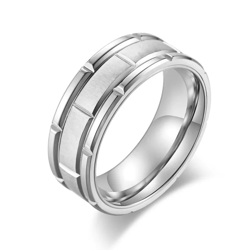 Matte Groove Men's Stainless Steel Wedding Ring - Unique Party Jewelry