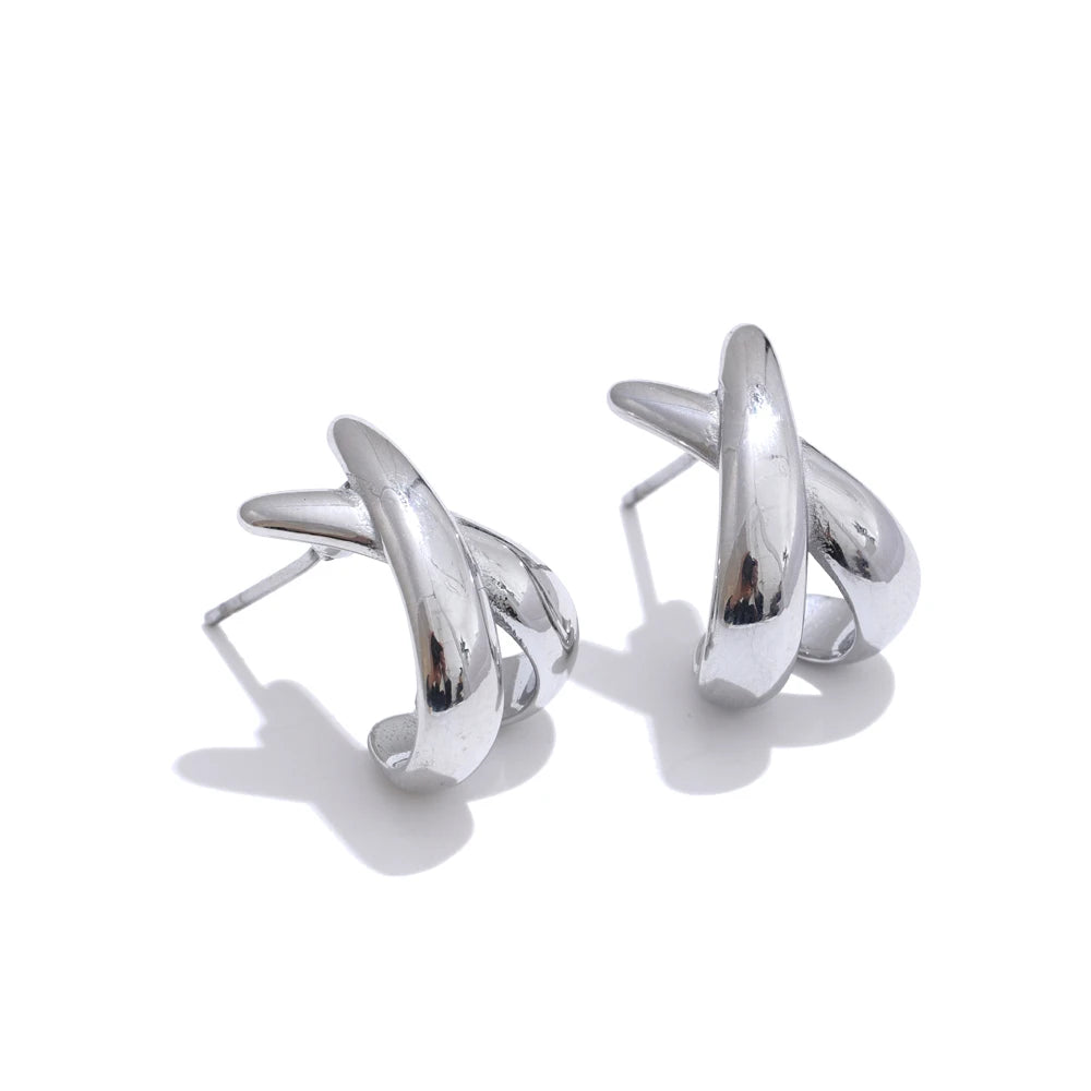Minimalist Metal X-Shape Stud Earrings - 18K PVD Plated Stainless Steel Jewelry for Women