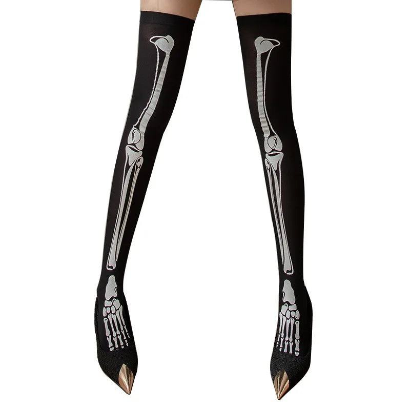 Halloween Bloodstained Bone Ghost Long Knee High Socks Cosplay Devil Girl Stockings