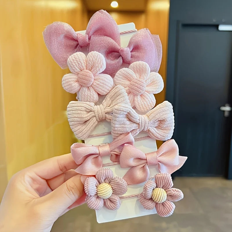 Cute Bow Flower Hair Ties Set - Strong Elastic Ponytail Holders 10 pcs