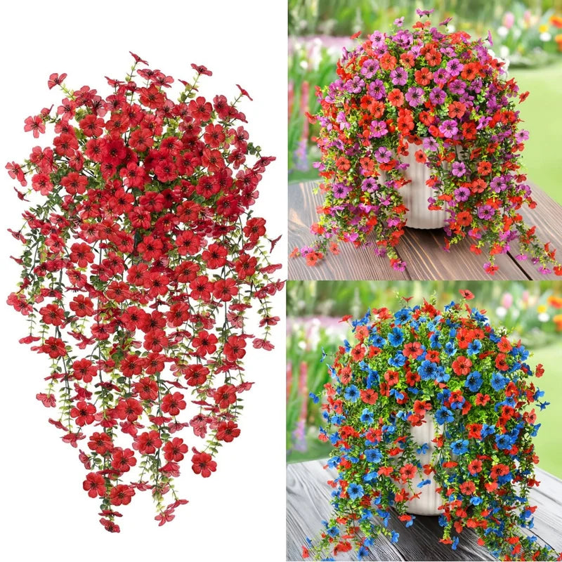 2pcs Hanging Artificial Flower Plants for Outdoor & Indoor Garden Decor