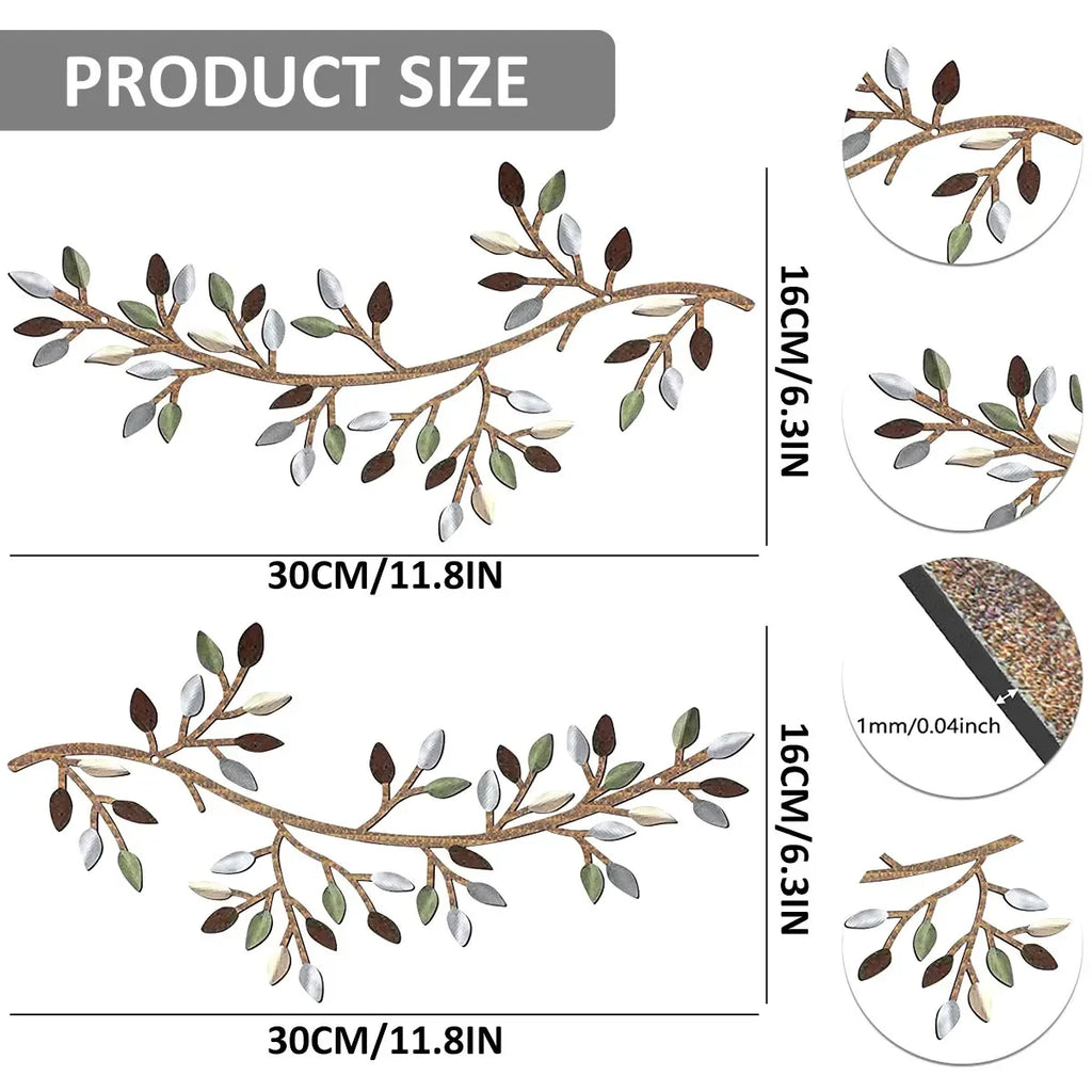 Metal Tree Leaf Wall Decor Set - Artistic Wrought Iron Vine Olive Branch Wall Art
