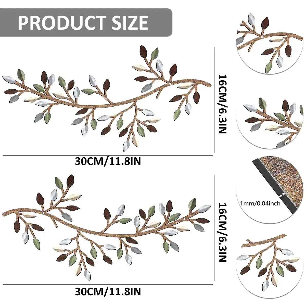 Metal Tree Leaf Wall Decor Set - Artistic Wrought Iron Vine Olive Branch Wall Art