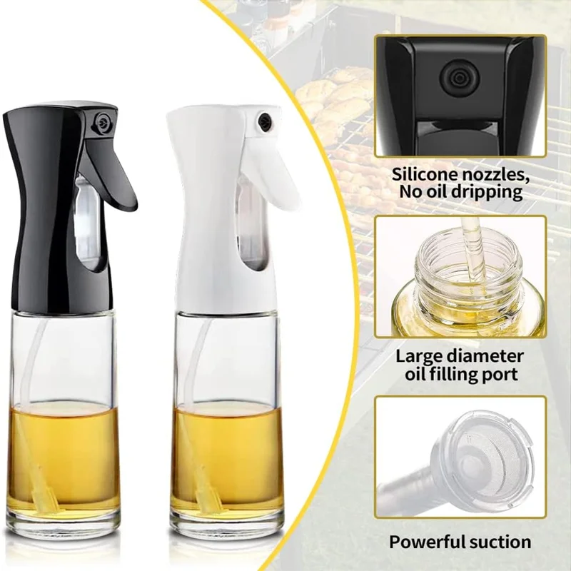 Reusable Oil Spray Bottle for Cooking & Kitchen Use - Food Grade Dispenser with Adjustable Mist