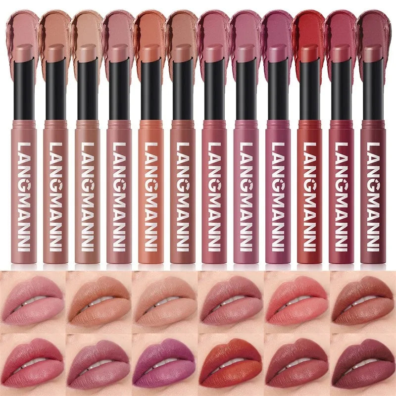 Matte Lipstick Pencil 12 Color Waterproof Long Lasting Non-Stick Lip Makeup