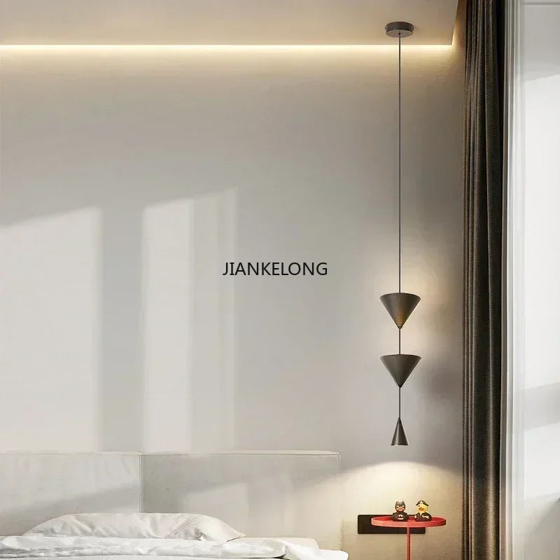 Nordic Minimalist LED Pendant Light for Living Room & Bedroom - Modern Black & White Conical Fixture