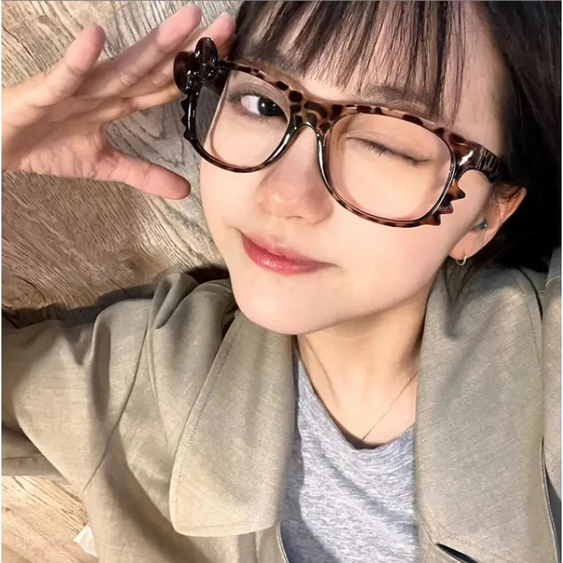 Cat Ear Leopard Glasses Frame No Lenses Cosplay Halloween Costume Accessory