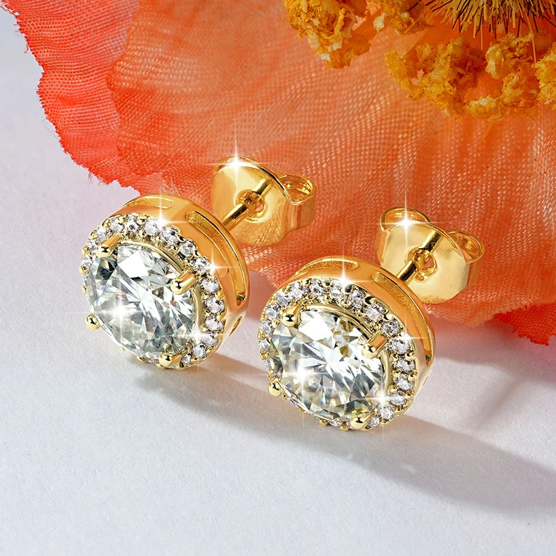 Moissanite Halo Stud Earrings 14K Gold Filled Round Gemstone Jewelry for Women