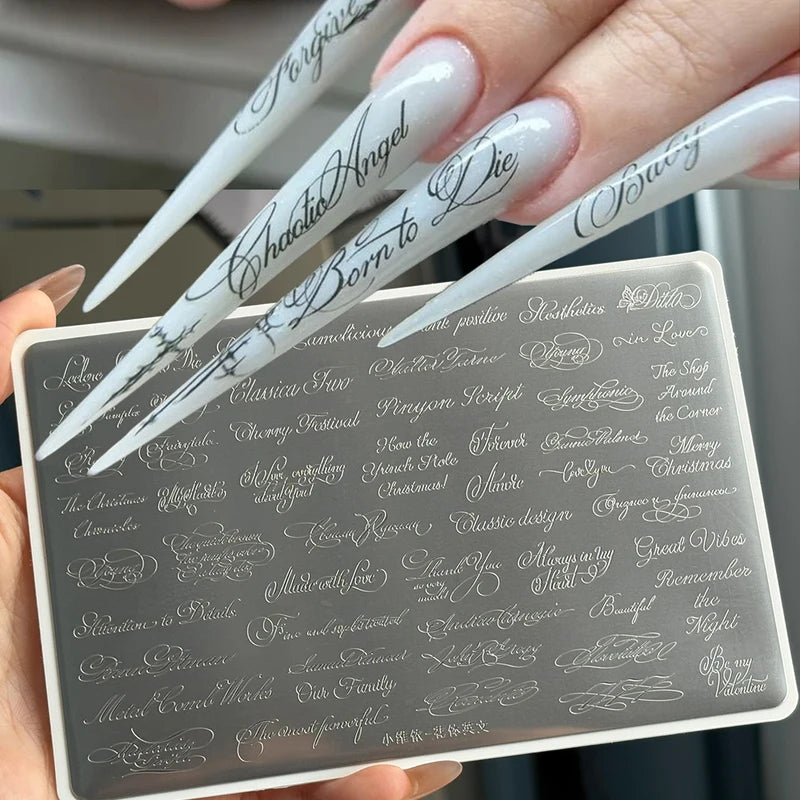 Gothic English Words Nail Stamping Plates Stainless Steel Nail Art Template - 15x10cm