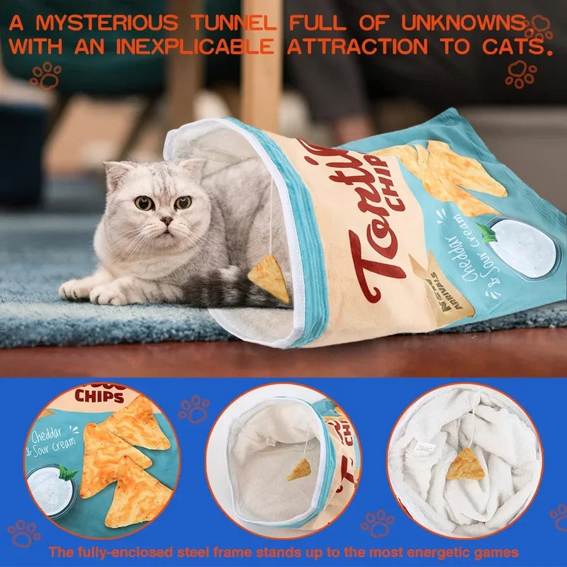 Interactive Cat Tunnel Toy with Food-Themed Designs - Collapsible Play Space for Cats