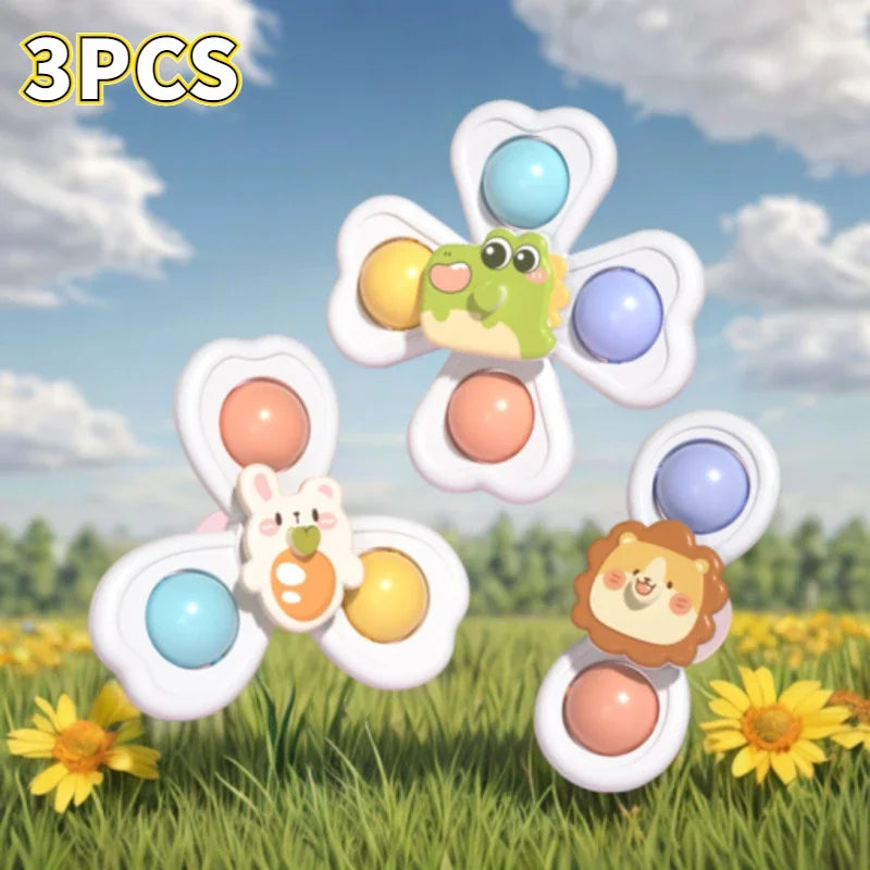 3-Pack Suction Cup Spinner Toys for Baby Bath Sensory Play & Stress Relief