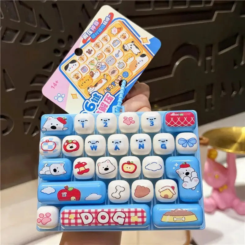 26-Key Cap Keyboard Keychain Fidget Stress Button Bag Charm Gift - Multiple Colors