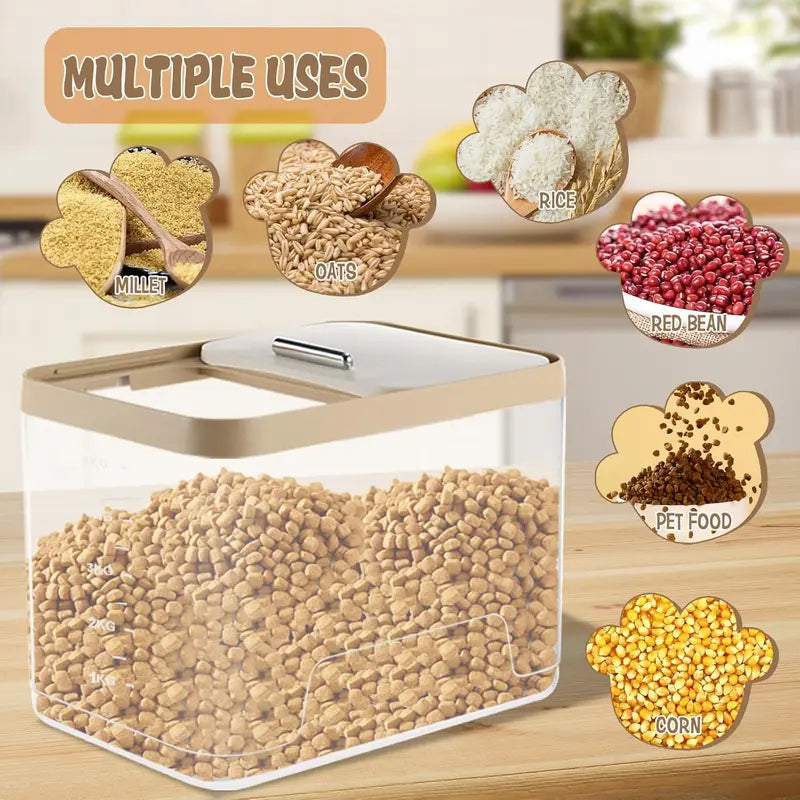 Sealed Dog Food Storage Container with Measuring Cup - Transparent Grain Food Bin