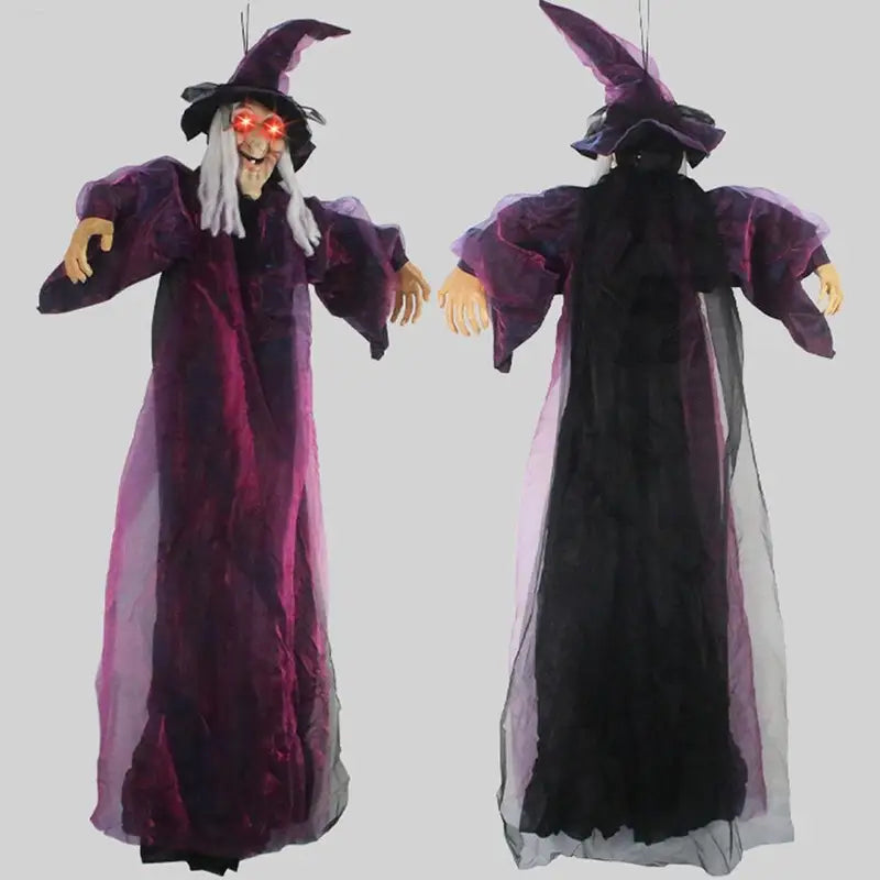 Life Size Talking Witch Halloween Decor - Purple Outdoor Animatronic with Voice Control