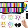 12-Color Rainbow Face & Body Paint Palette with Reusable PVC Stencils - Water-Based Creative Makeup Kit