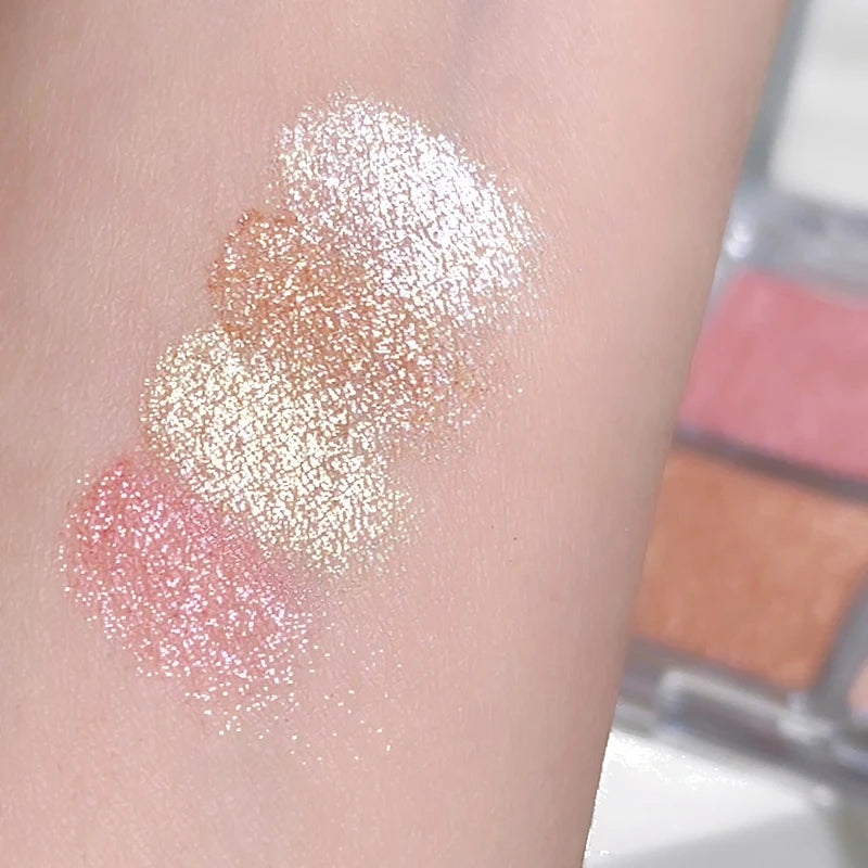 4-Color Face Highlighter Palette Pearly Glitter Shimmer Baked Powder Sparkling Makeup
