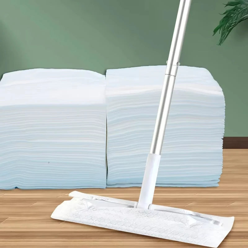 Disposable Flat Mop Cloths for Wet & Dry Floor Cleaning - 360° Rotating, Household Dust Removal