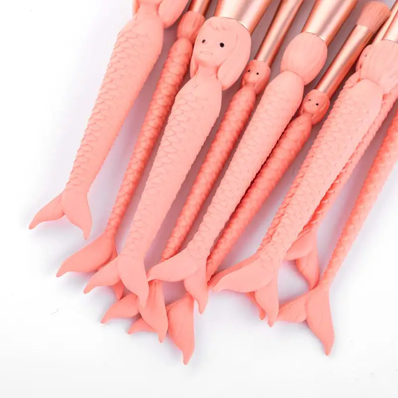 10-Piece Mermaid Makeup Brush Set - Powder, Blush, Eye Shadow & Lip Tools