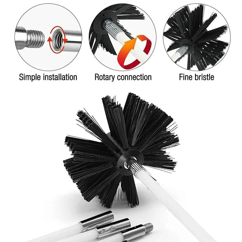 Flexible Chimney Sweeping Brush Set with Nylon Rods for Flue & Dryer Vent Cleaning