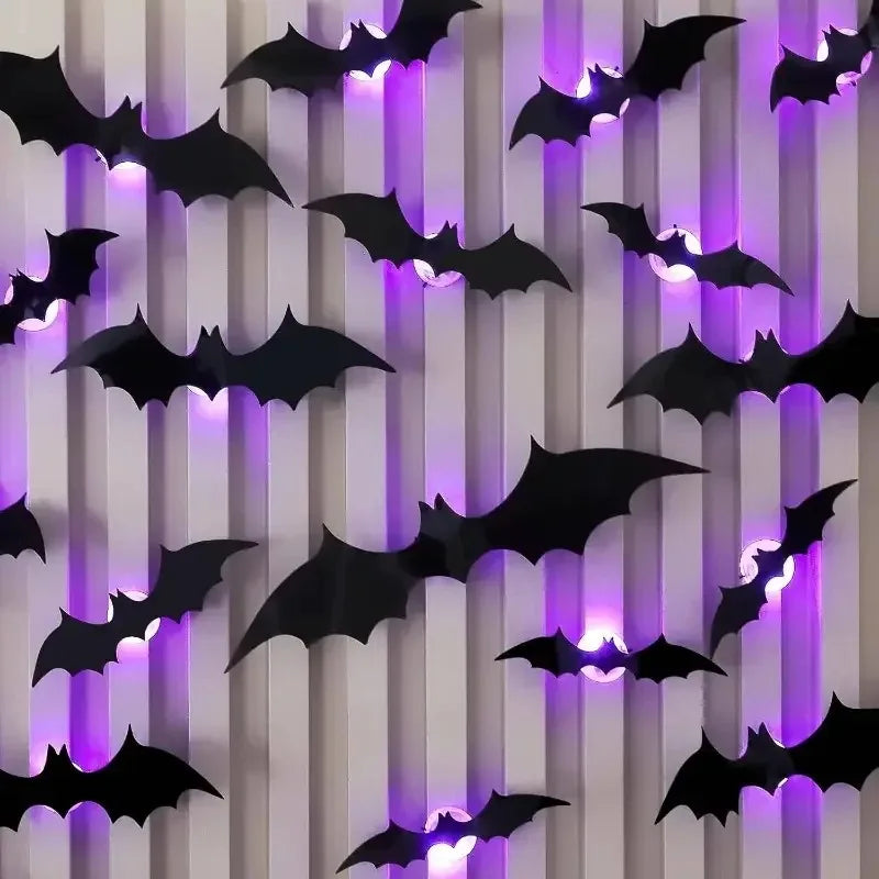 Halloween Bat Wall Decor with Purple Light No Light Wall Sticker Party Decoration