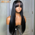 Human Hair Wigs with Bangs 30 Inch HD Lace Straight Full Machine Made Natural Color