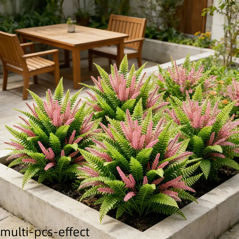 Outdoor Artificial Ferns with Faux Lavender and Ground Stakes - UV-Resistant Garden Decor, 2-Pack