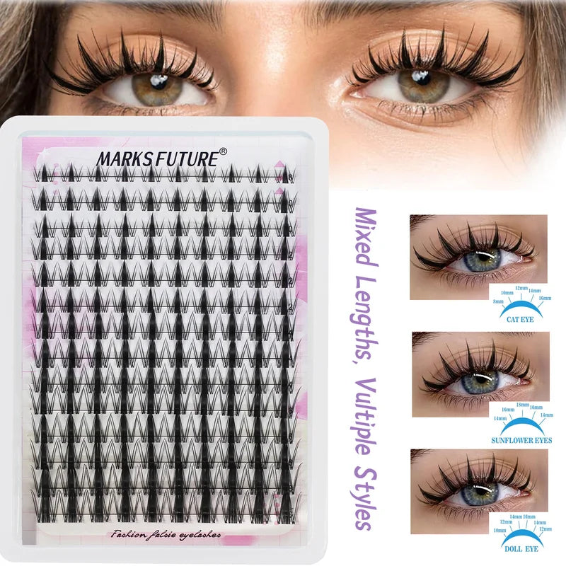 Natural Eyelash Clusters 8-18mm Wispy C Curl for Dramatic Eye Look