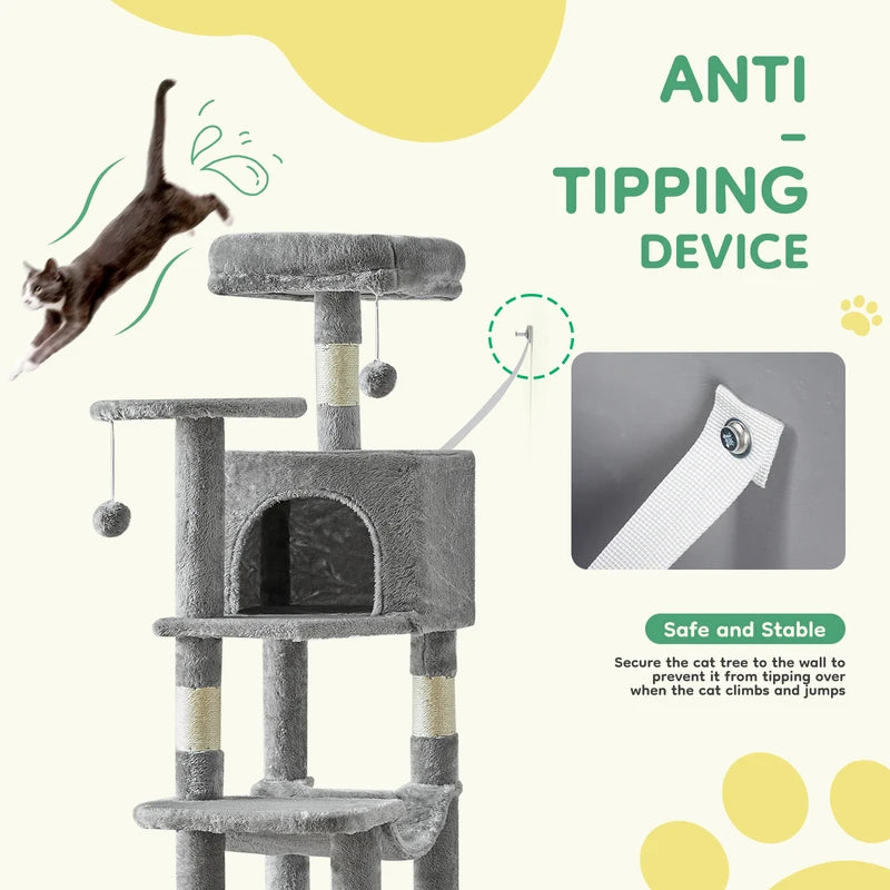 Tall Multi-Level Cat Tree Tower with Scratching Posts and Cozy Condo for Indoor Cats