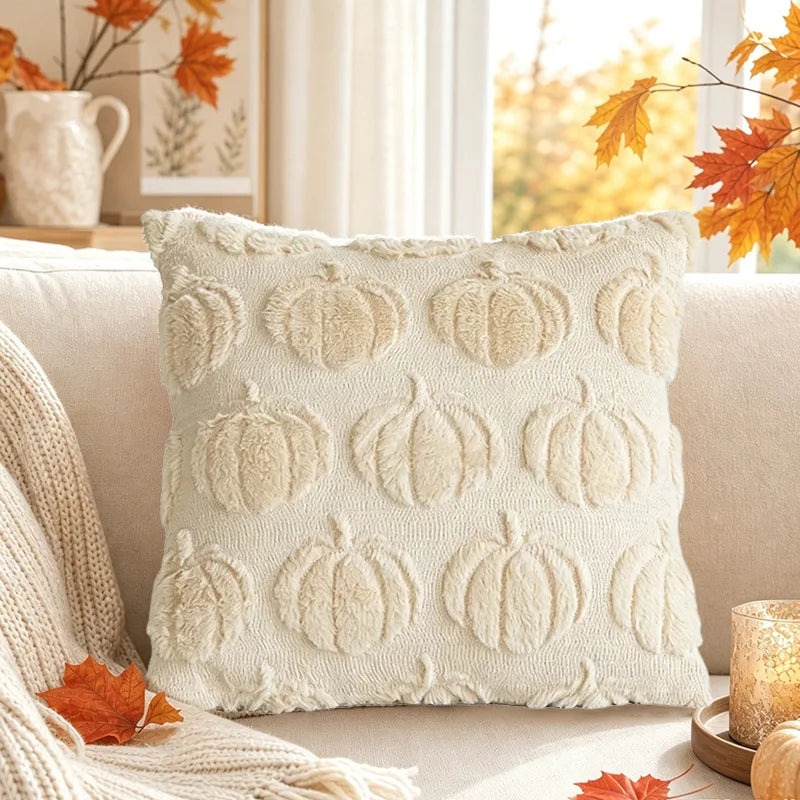 3D Plush Pumpkin Throw Pillow Cover - Fall Halloween Thanksgiving Sofa Decor