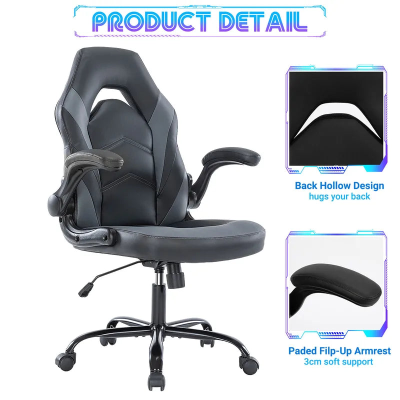 Ergonomic Office Gaming Desk Chair with Adjustable Height & Flip-Up Armrest