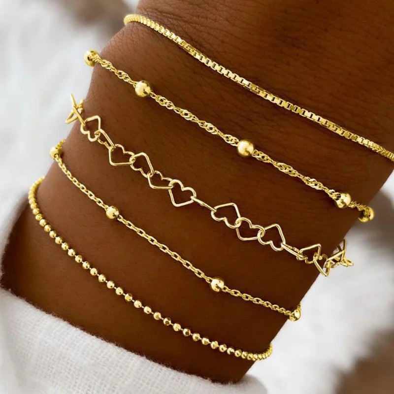 Elegant Gold Color Multilayer Love Bangle Set for Women - Trendy Fashion Jewelry Gift