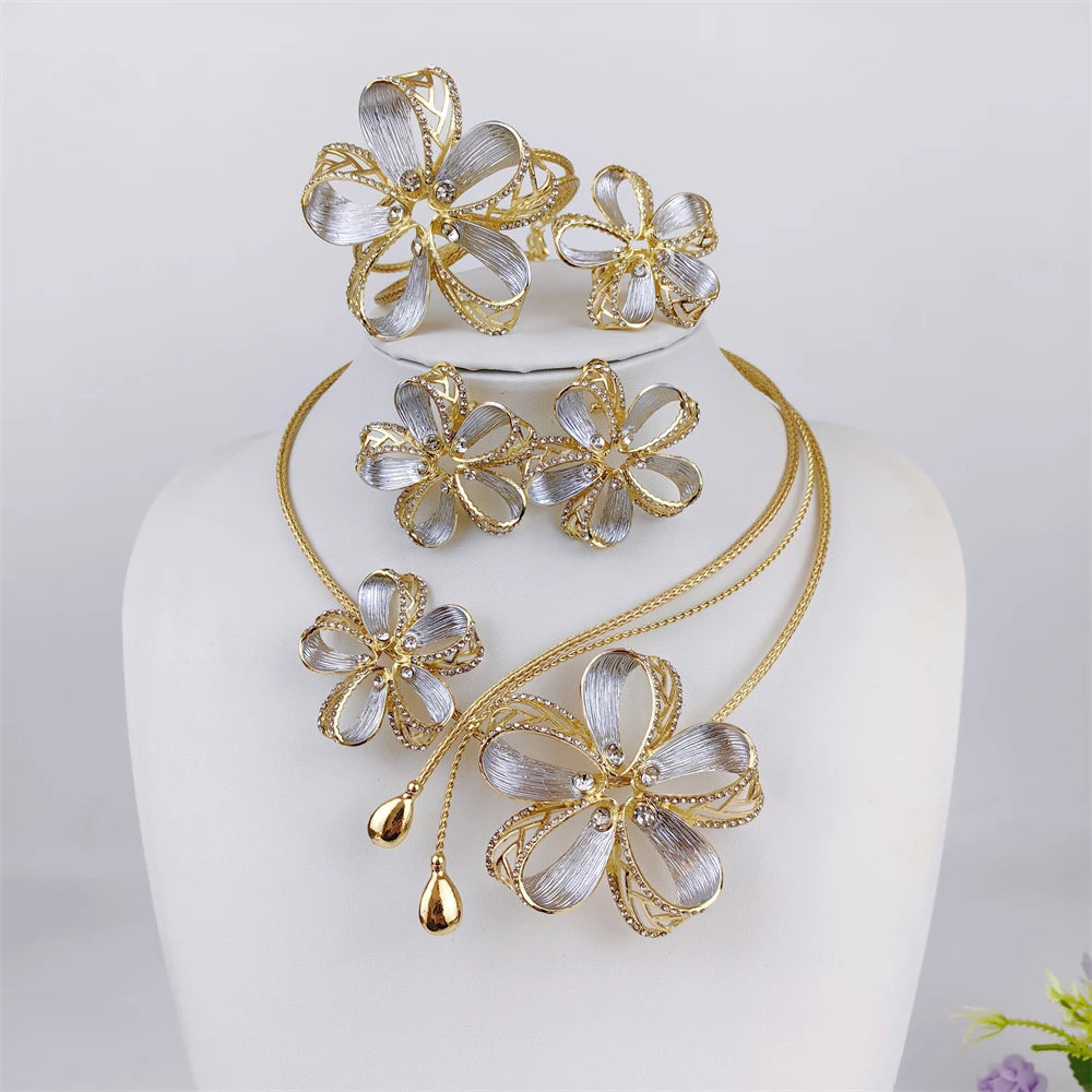 Dubai 18K Gold Plated Jewelry Set for Women - Necklace Earrings Bracelet Ring Bridal Wedding Gift