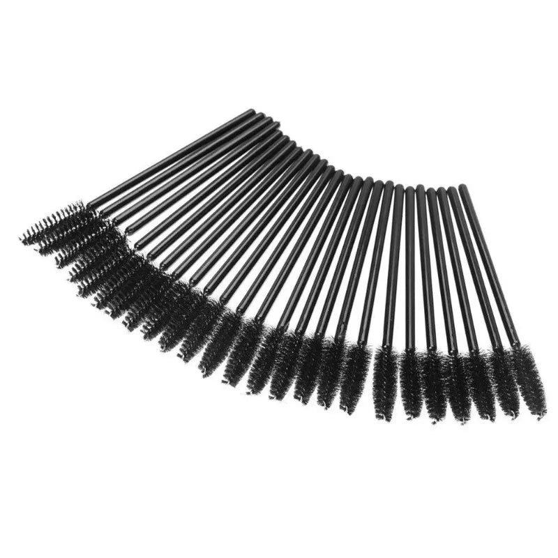 Disposable Mink Eyelash Brushes Set - 100 Black Makeup Applicators