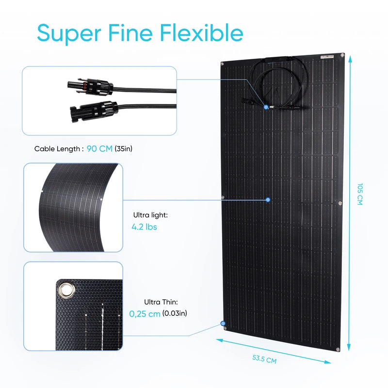 Flexible 440W Monocrystalline Solar Panel Kit for Battery Charging - ETFE Coated, Weatherproof