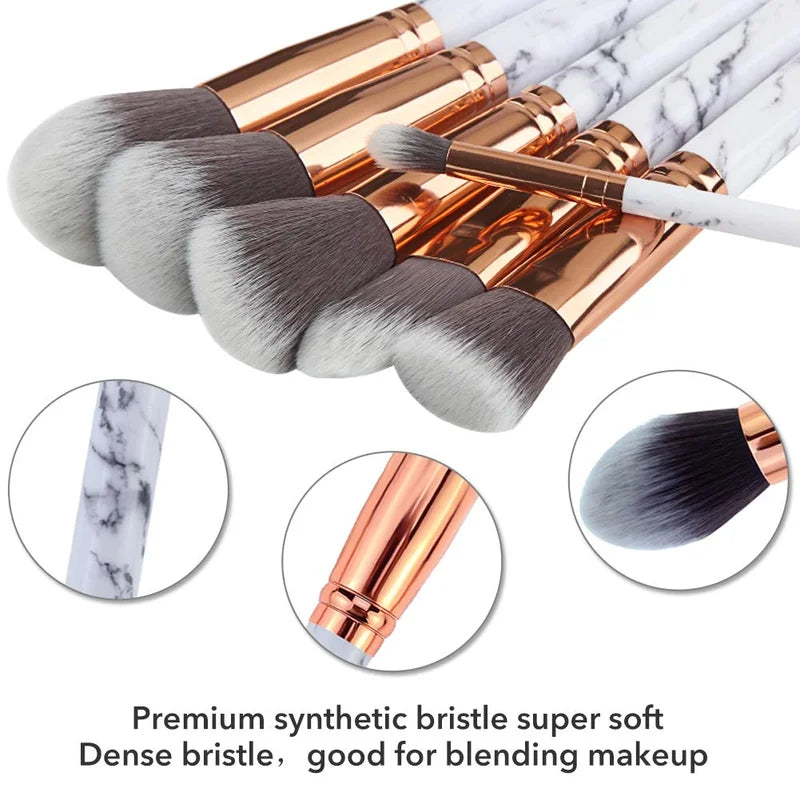 10pcs Makeup Brush Set with Soft Fluffy Face Eye Blush Foundation Powder Blending Tools