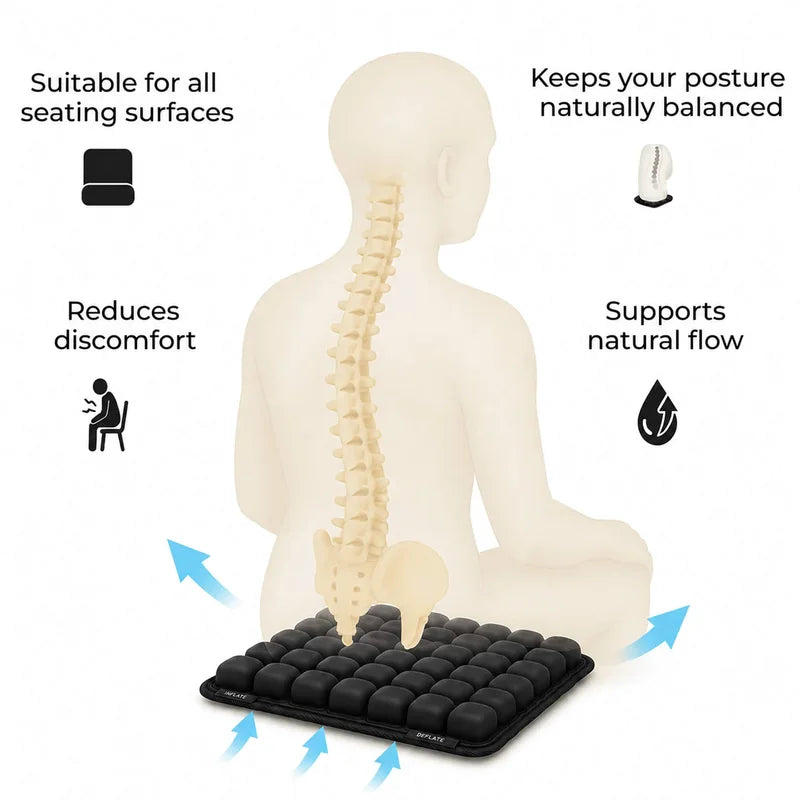 Ergonomic Inflatable Chair Cushion for Long Sitting, Office & Car Use, Adjustable