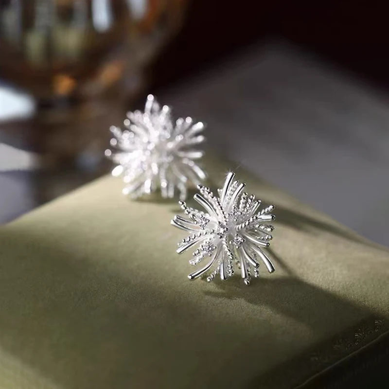 925 Silver Zircon Flower Stud Earrings for Women Party Jewelry