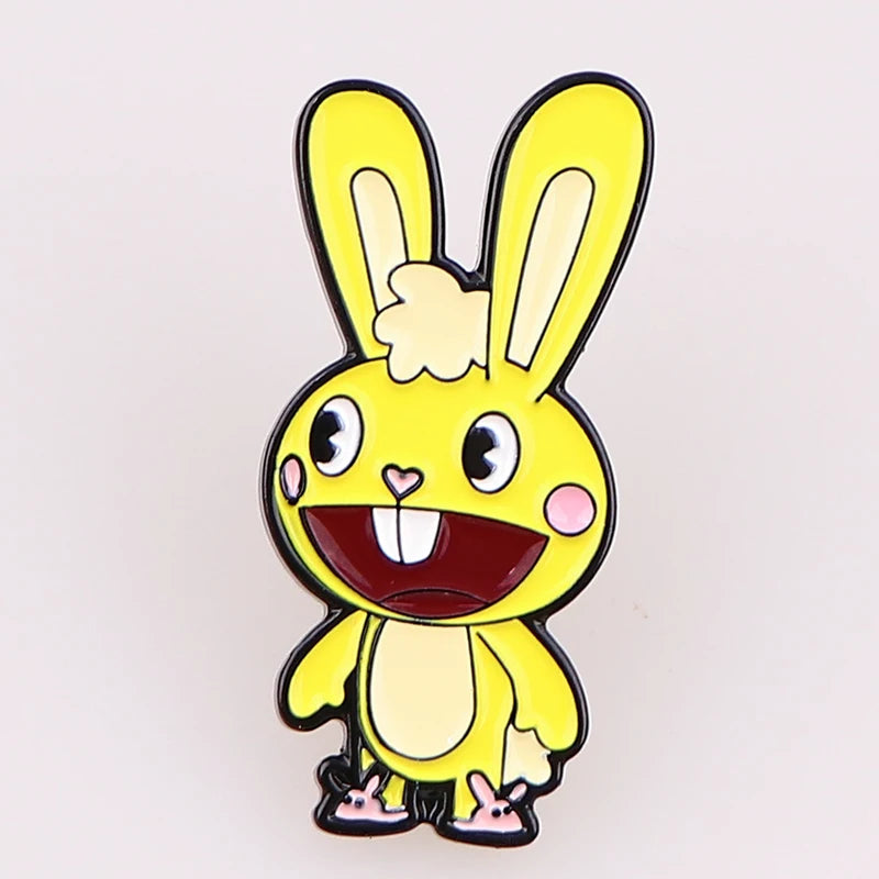Happy Partner Enamel Lapel Pin Cartoon Bunny Badge for Clothes Backpack Brooch Gift