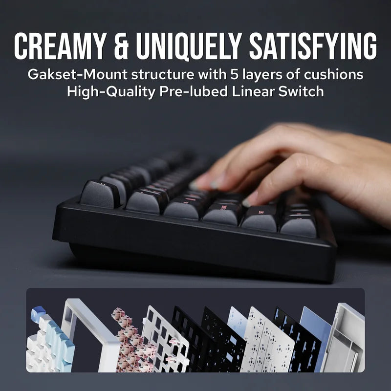 Mechanical Gaming Keyboard with Aluminum Gasket Mount, RGB Backlight, 1800 ANSI Layout, Bluetooth & Wired Connectivity