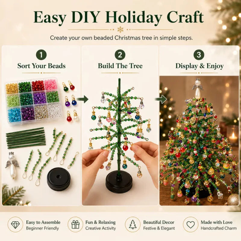 Mini Desktop Christmas Tree DIY Beaded Craft Kit - Holiday & Xmas Decor