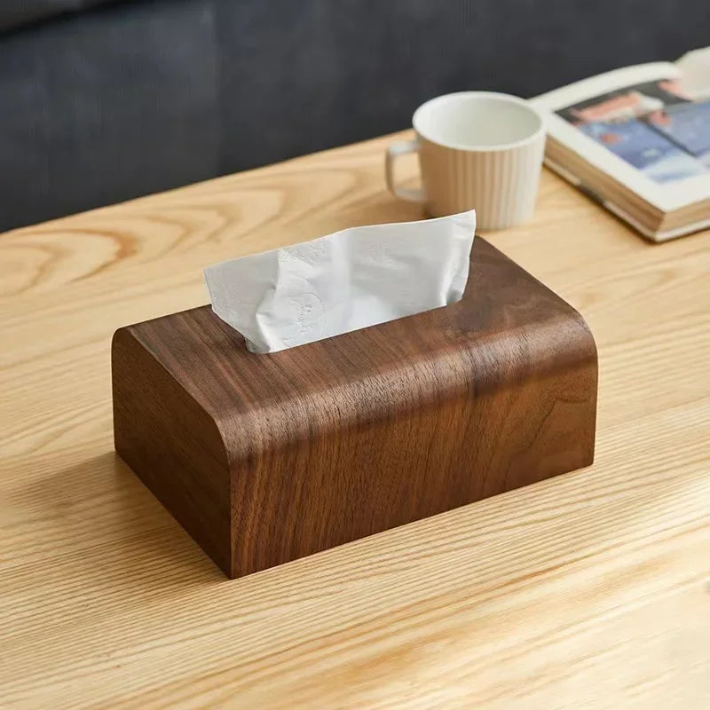 Luxury Walnut Wood Tissue Box Holder - Living Room Coffee Table Storage