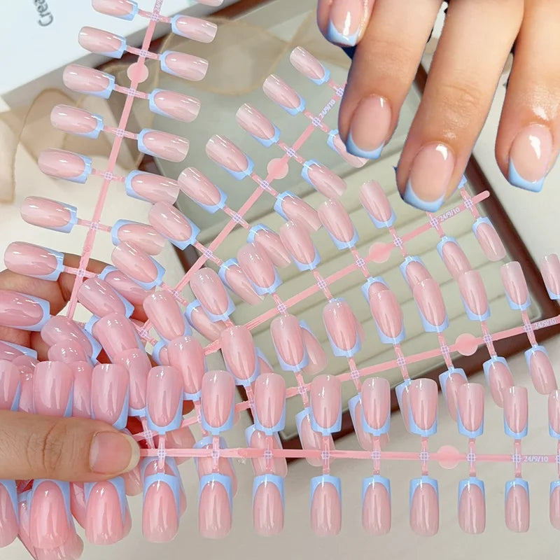 120pcs Colorful Edge French Tip Fake Nails - Square Press On Full Cover