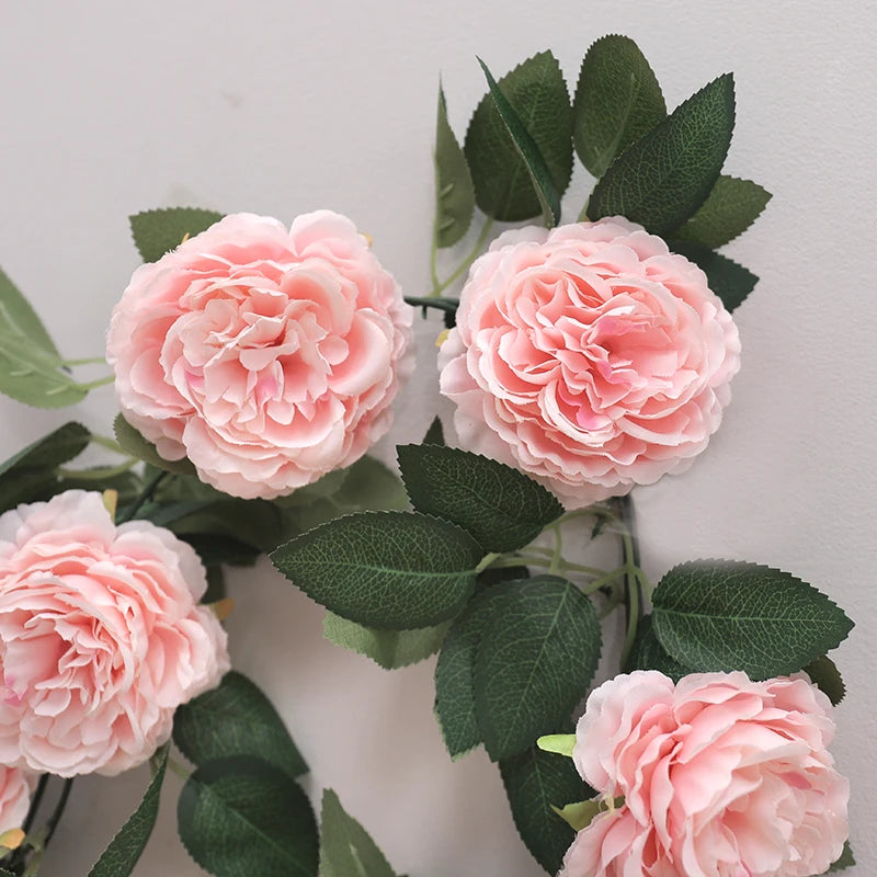 Artificial Silk Peony Flower Vine Wall Hanging Garland for Christmas & Wedding Decor