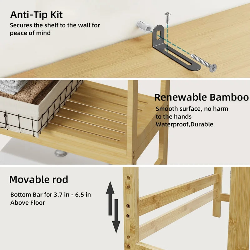 Natural Bamboo Over-the-Toilet Storage Rack 3-Tier Bathroom Organizer Space Saver