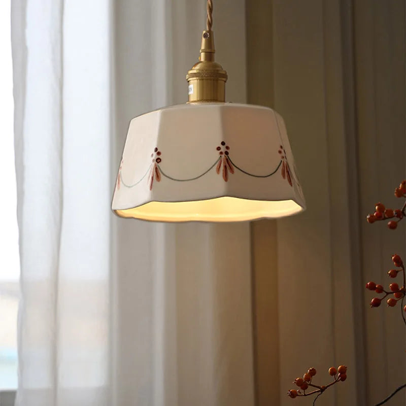 Retro Brass-Glazed Ceramic Chandelier for Bedroom, Restaurant, Bar & Entrance Lighting