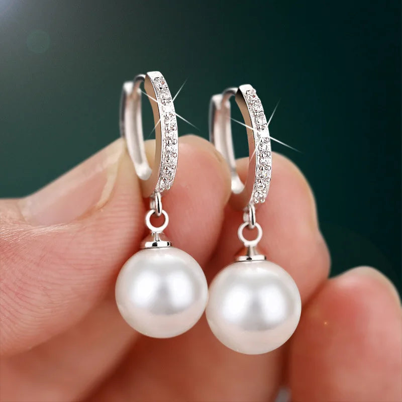 Freshwater Pearl Sterling Silver Earrings for Wedding & Party - Crystal Jewelry