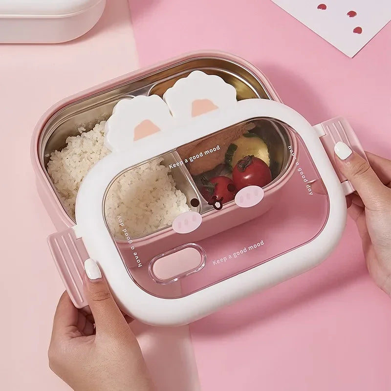 Kids Stainless Steel Bento Lunch Box with Rabbit Design, Portable & Sealed
