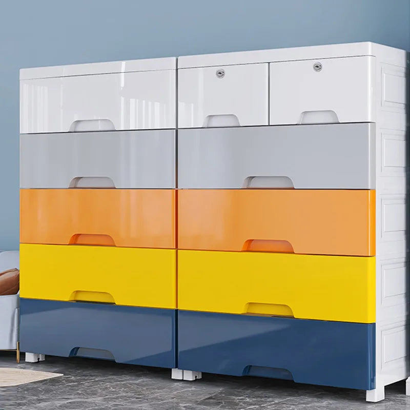 Thickened Plastic Storage Cabinet with Drawers - Childrens Wardrobe Organizer